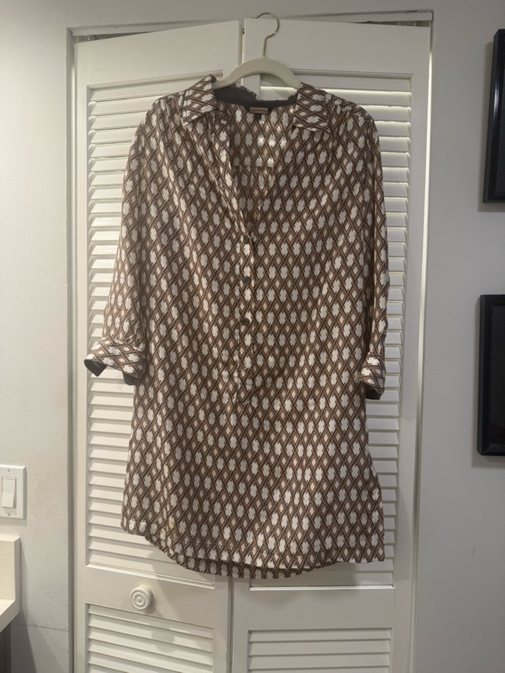 Cream and Brown Lattice Print Blouse